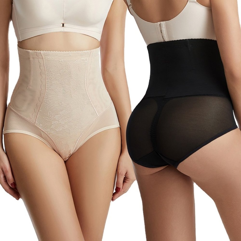 NWOT Fits 6-8 Mesh Lace High Waisted Compression Panty w/Shirred Booty Detailing